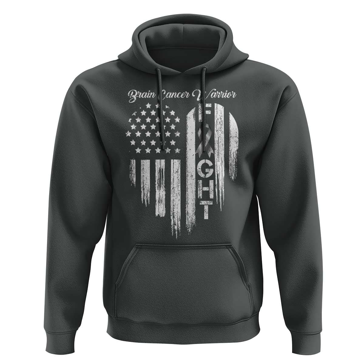Brain Cancer Warrior Hoodie Fight Gray Ribbon American Flag Heart