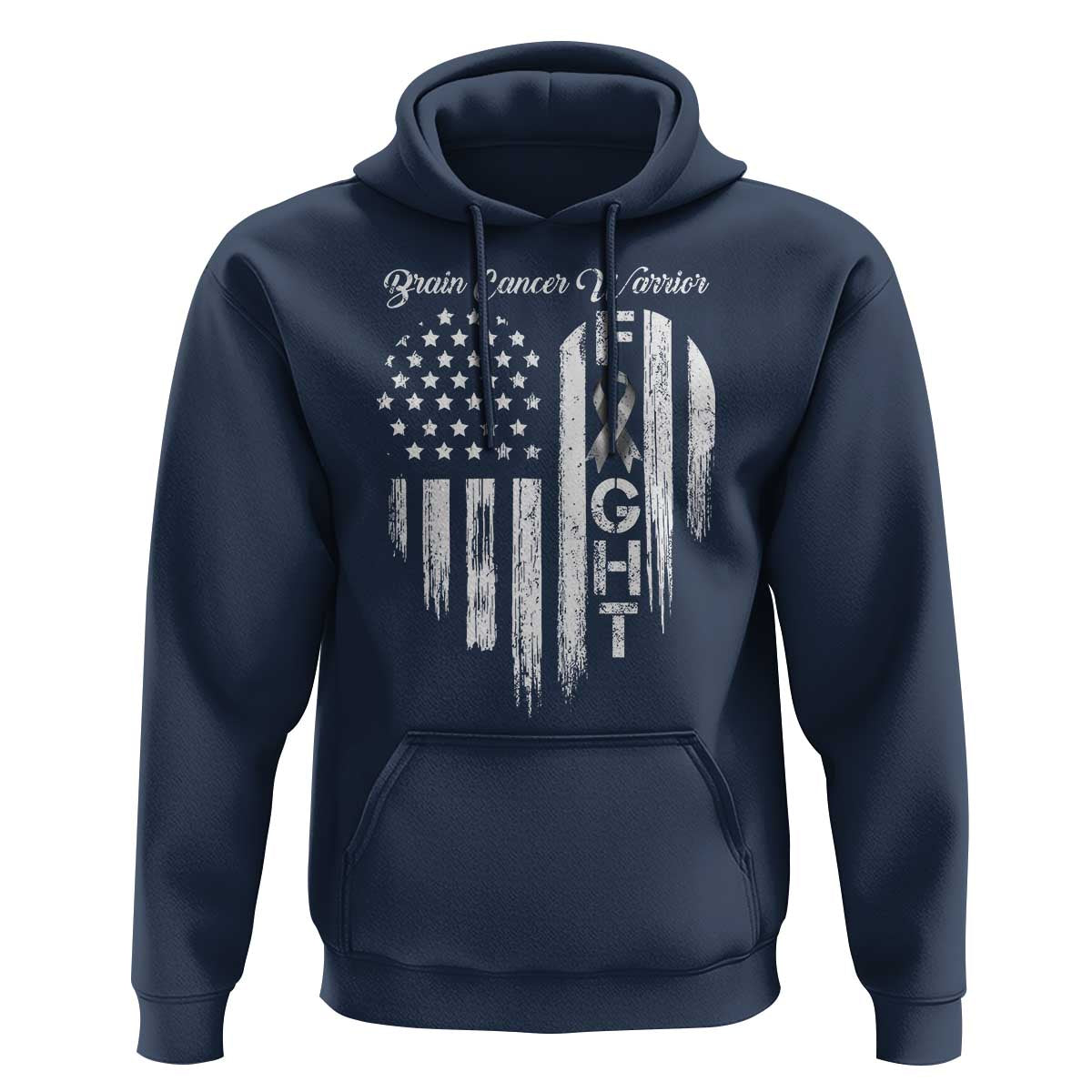 Brain Cancer Warrior Hoodie Fight Gray Ribbon American Flag Heart