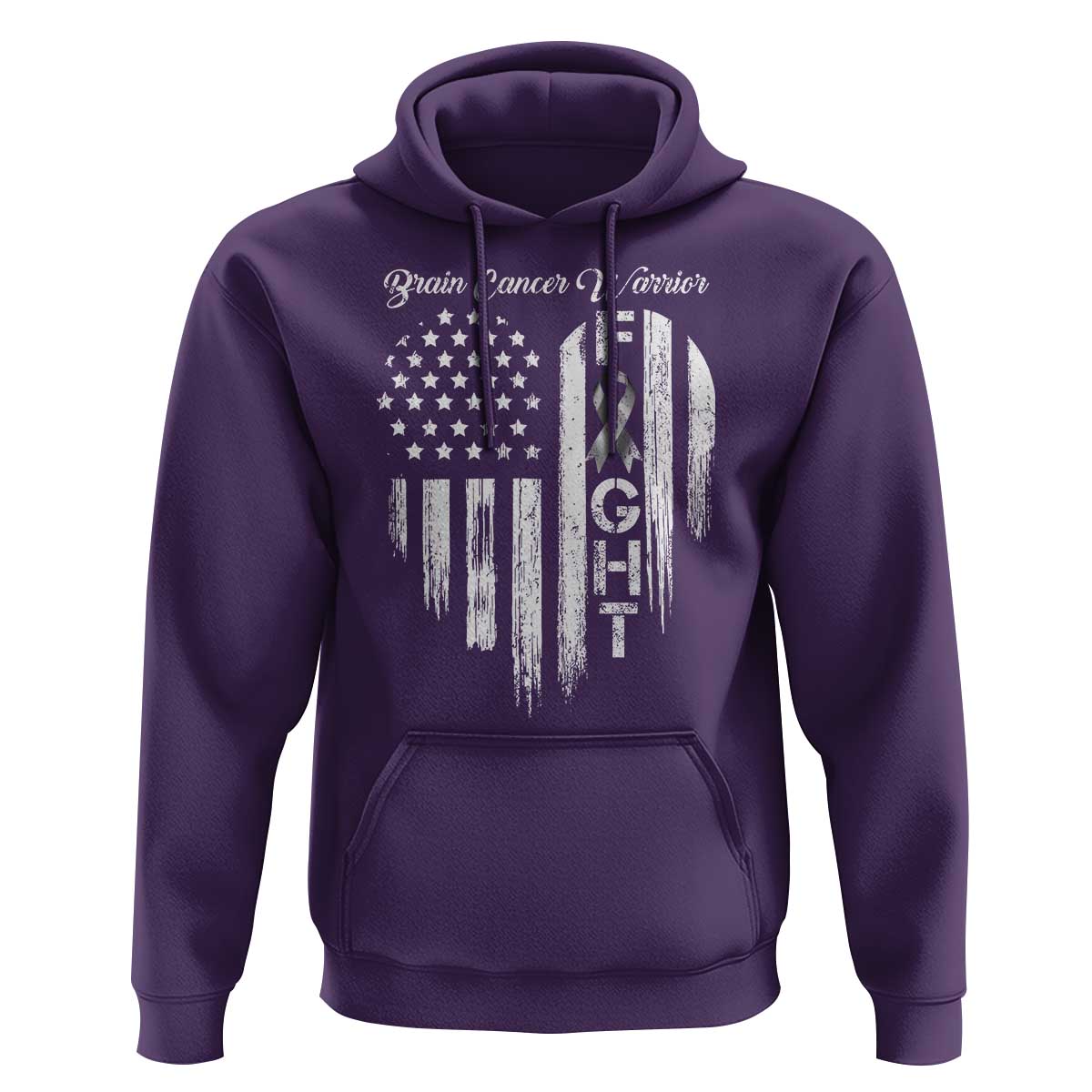 Brain Cancer Warrior Hoodie Fight Gray Ribbon American Flag Heart