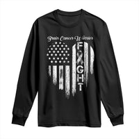 Brain Cancer Warrior Long Sleeve Shirt Fight Gray Ribbon American Flag Heart