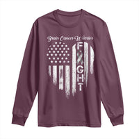 Brain Cancer Warrior Long Sleeve Shirt Fight Gray Ribbon American Flag Heart