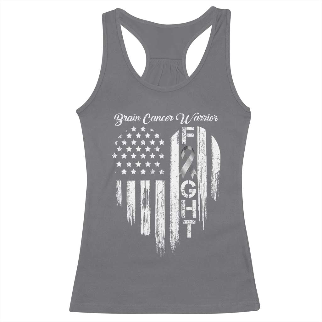 Brain Cancer Warrior Racerback Tank Top Fight Gray Ribbon American Flag Heart
