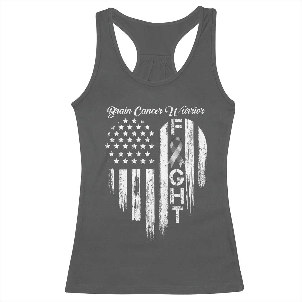 Brain Cancer Warrior Racerback Tank Top Fight Gray Ribbon American Flag Heart