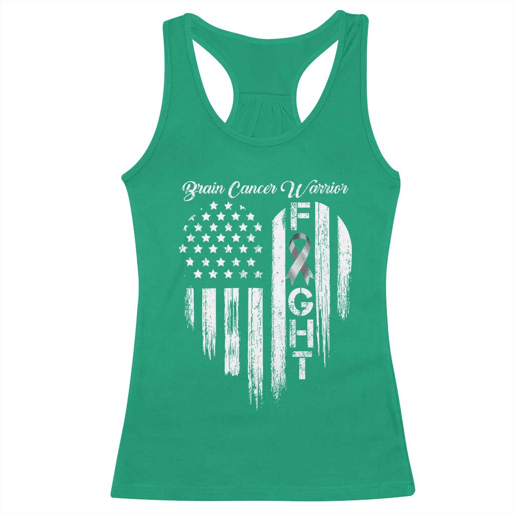 Brain Cancer Warrior Racerback Tank Top Fight Gray Ribbon American Flag Heart