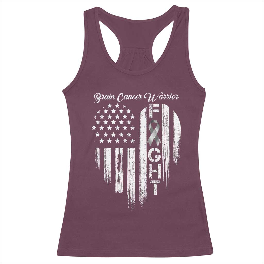 Brain Cancer Warrior Racerback Tank Top Fight Gray Ribbon American Flag Heart