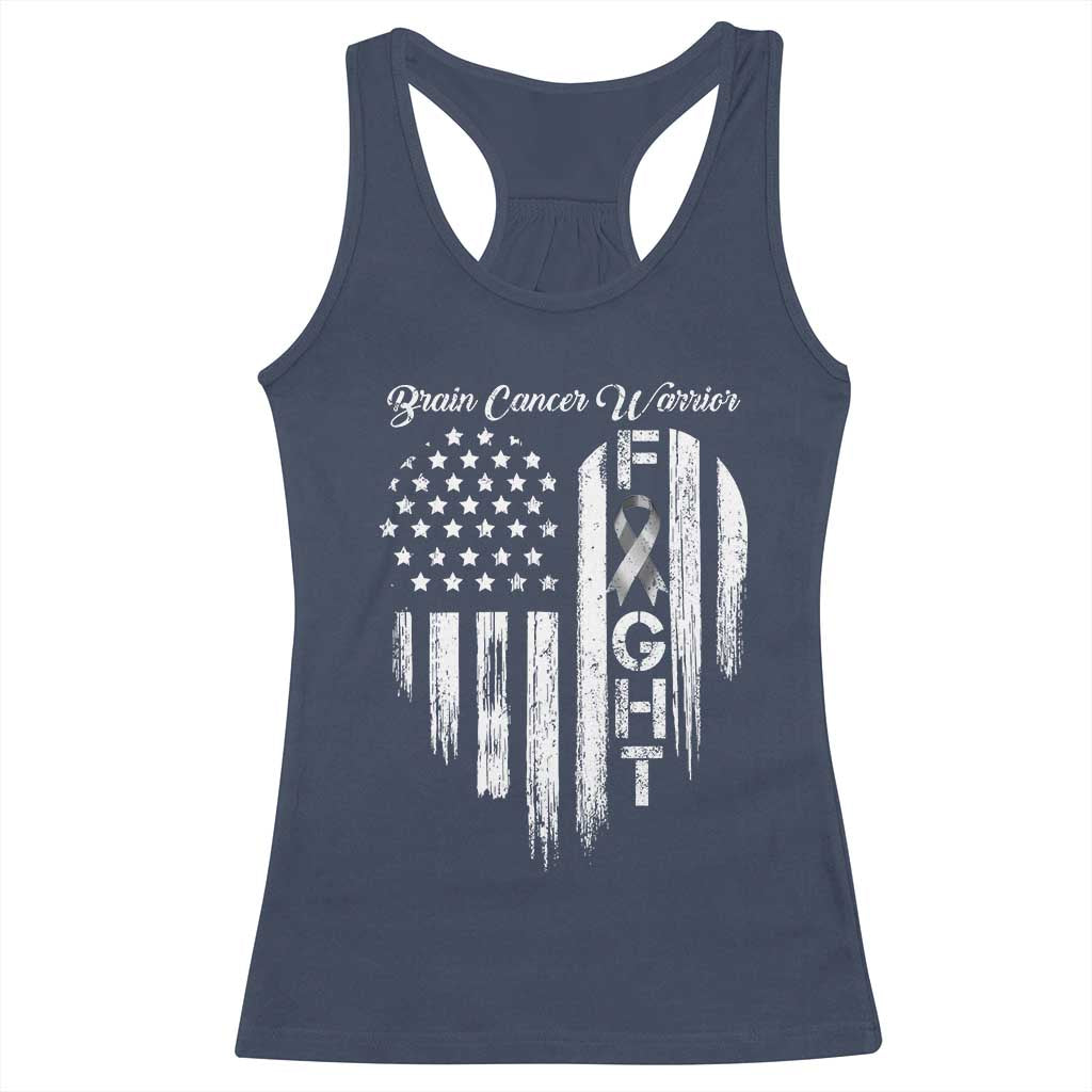 Brain Cancer Warrior Racerback Tank Top Fight Gray Ribbon American Flag Heart