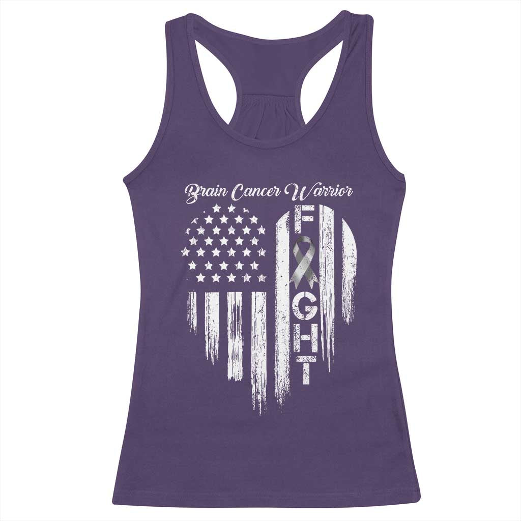 Brain Cancer Warrior Racerback Tank Top Fight Gray Ribbon American Flag Heart