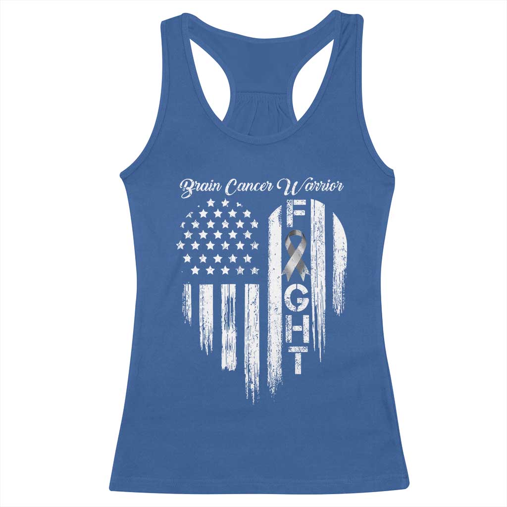 Brain Cancer Warrior Racerback Tank Top Fight Gray Ribbon American Flag Heart
