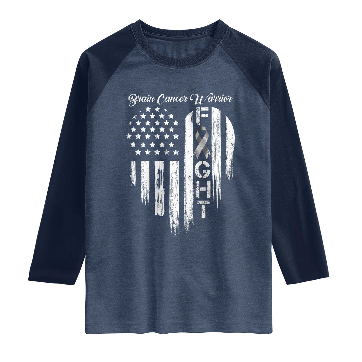 Brain Cancer Warrior Raglan Shirt Fight Gray Ribbon American Flag Heart