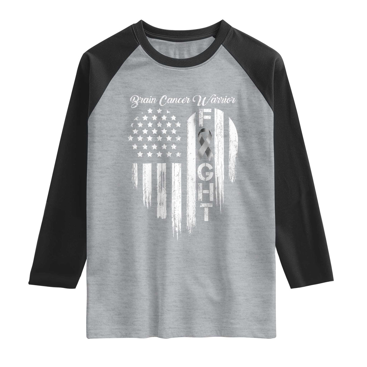 Brain Cancer Warrior Raglan Shirt Fight Gray Ribbon American Flag Heart