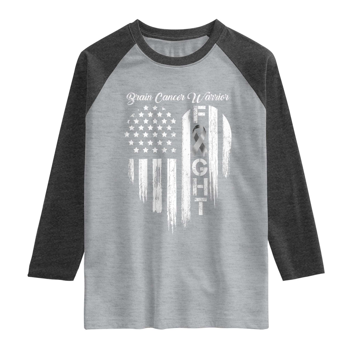 Brain Cancer Warrior Raglan Shirt Fight Gray Ribbon American Flag Heart