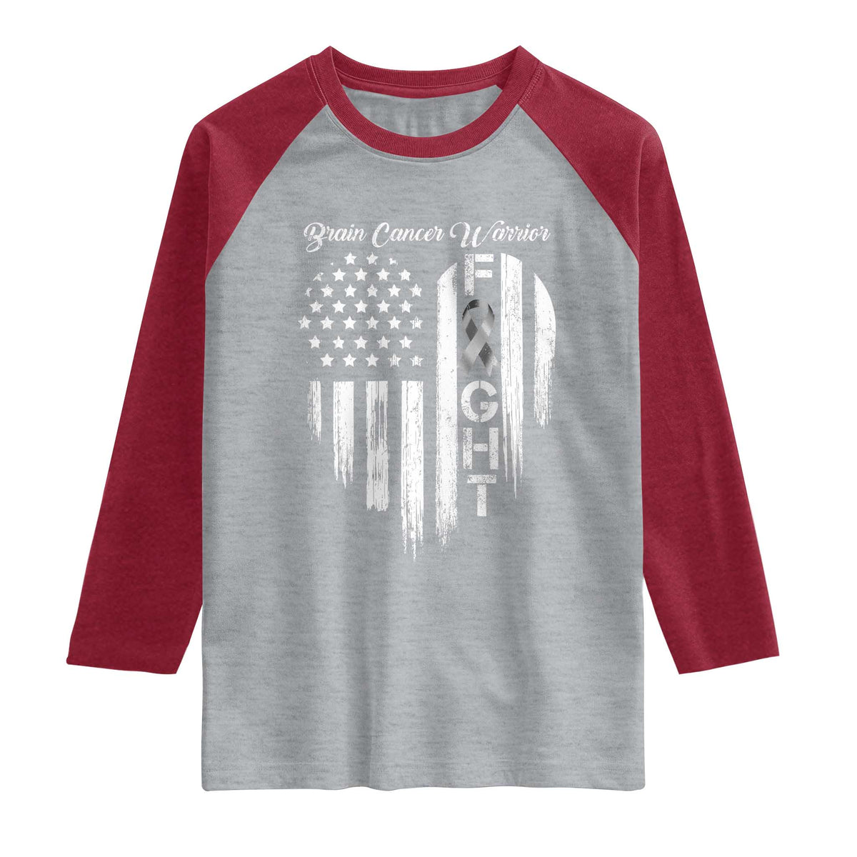 Brain Cancer Warrior Raglan Shirt Fight Gray Ribbon American Flag Heart