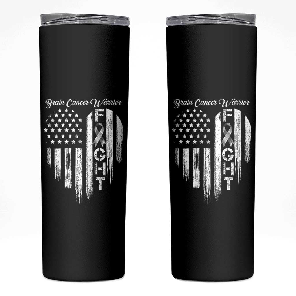 Brain Cancer Warrior Skinny Tumbler Fight Gray Ribbon American Flag Heart