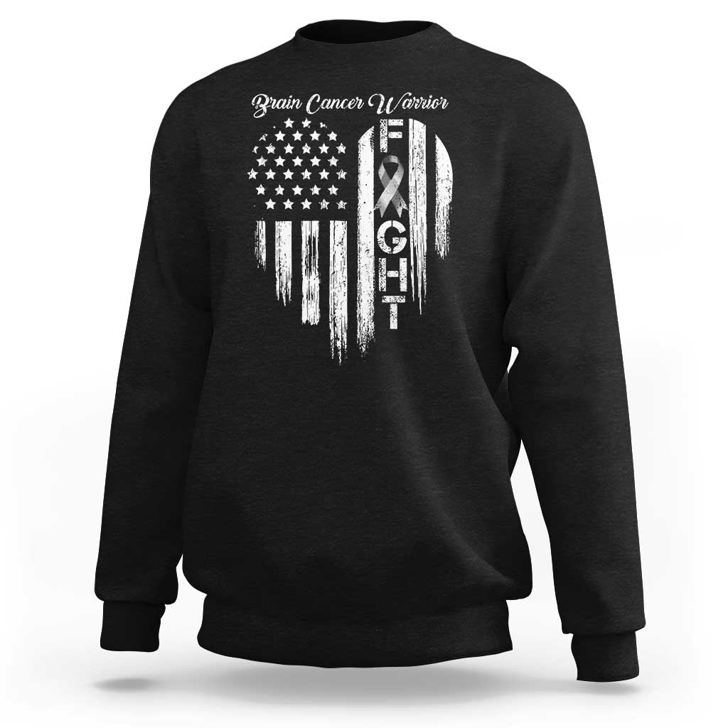 Brain Cancer Warrior Sweatshirt Fight Gray Ribbon American Flag Heart