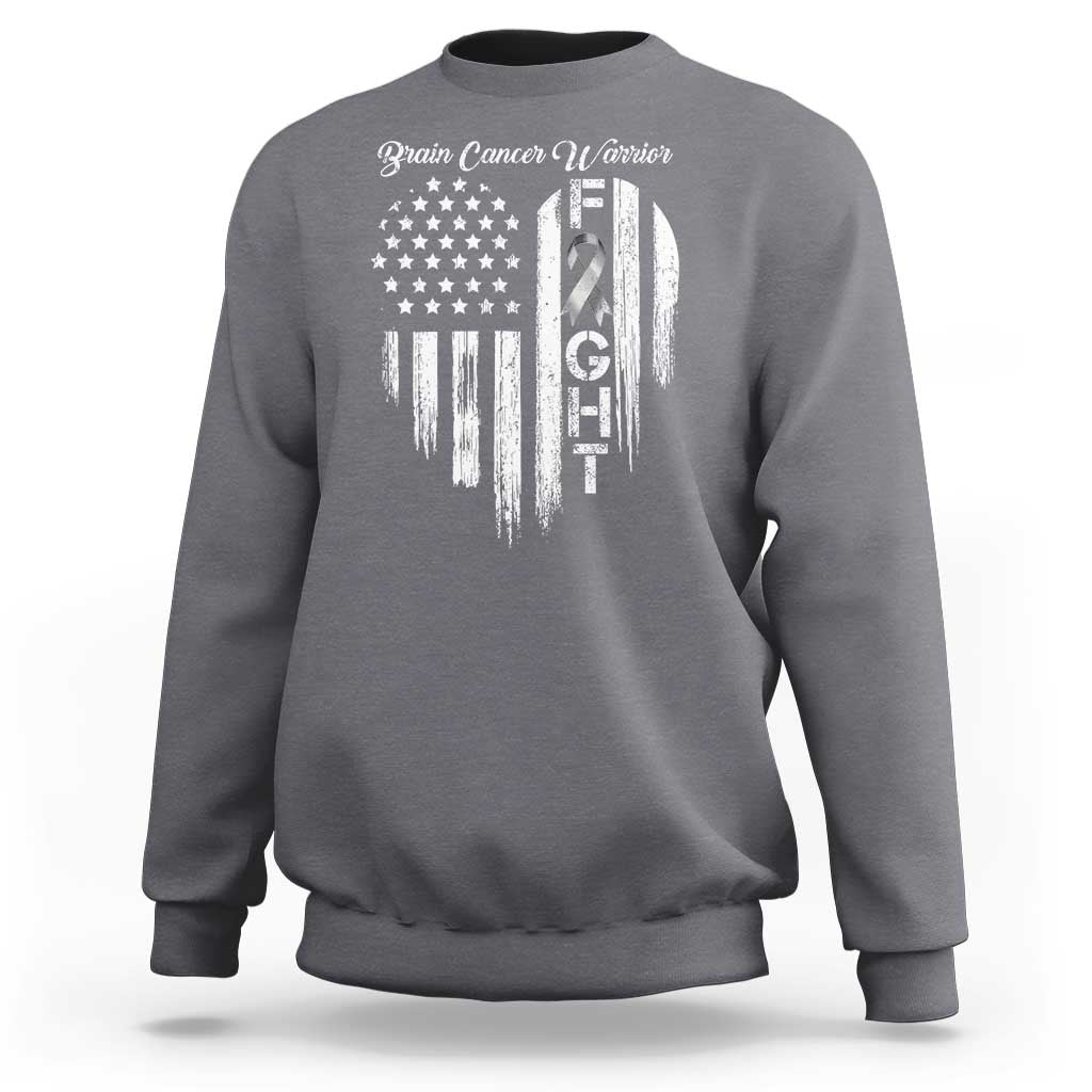 Brain Cancer Warrior Sweatshirt Fight Gray Ribbon American Flag Heart
