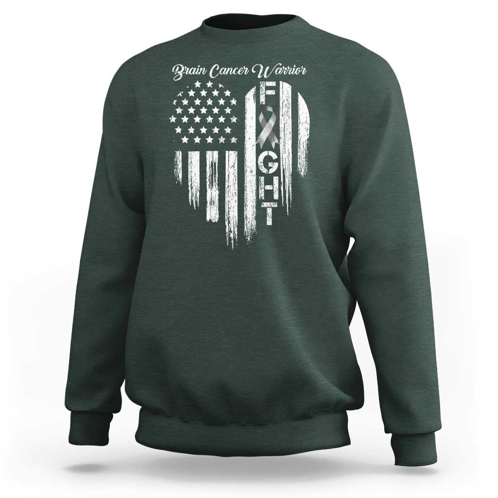 Brain Cancer Warrior Sweatshirt Fight Gray Ribbon American Flag Heart