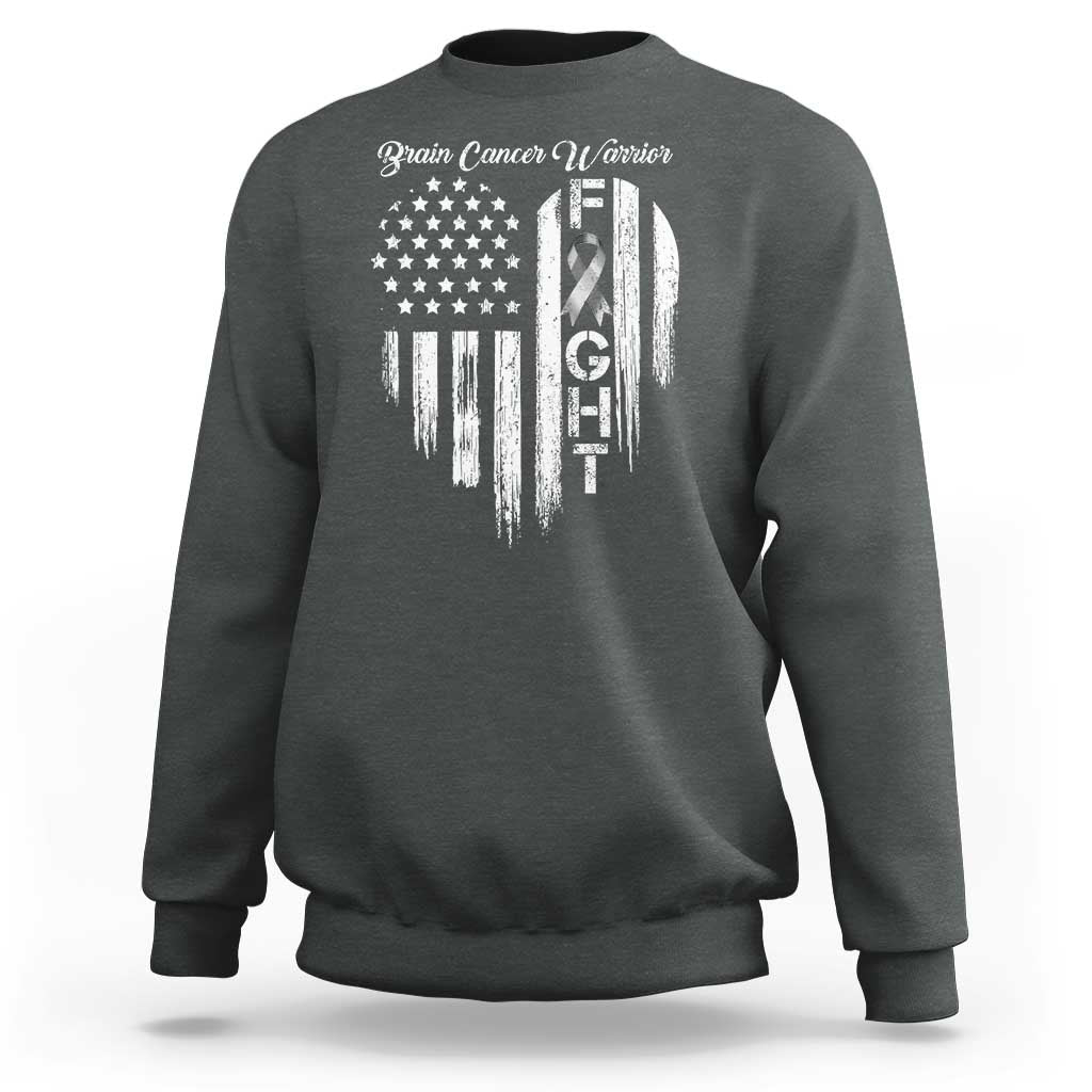 Brain Cancer Warrior Sweatshirt Fight Gray Ribbon American Flag Heart