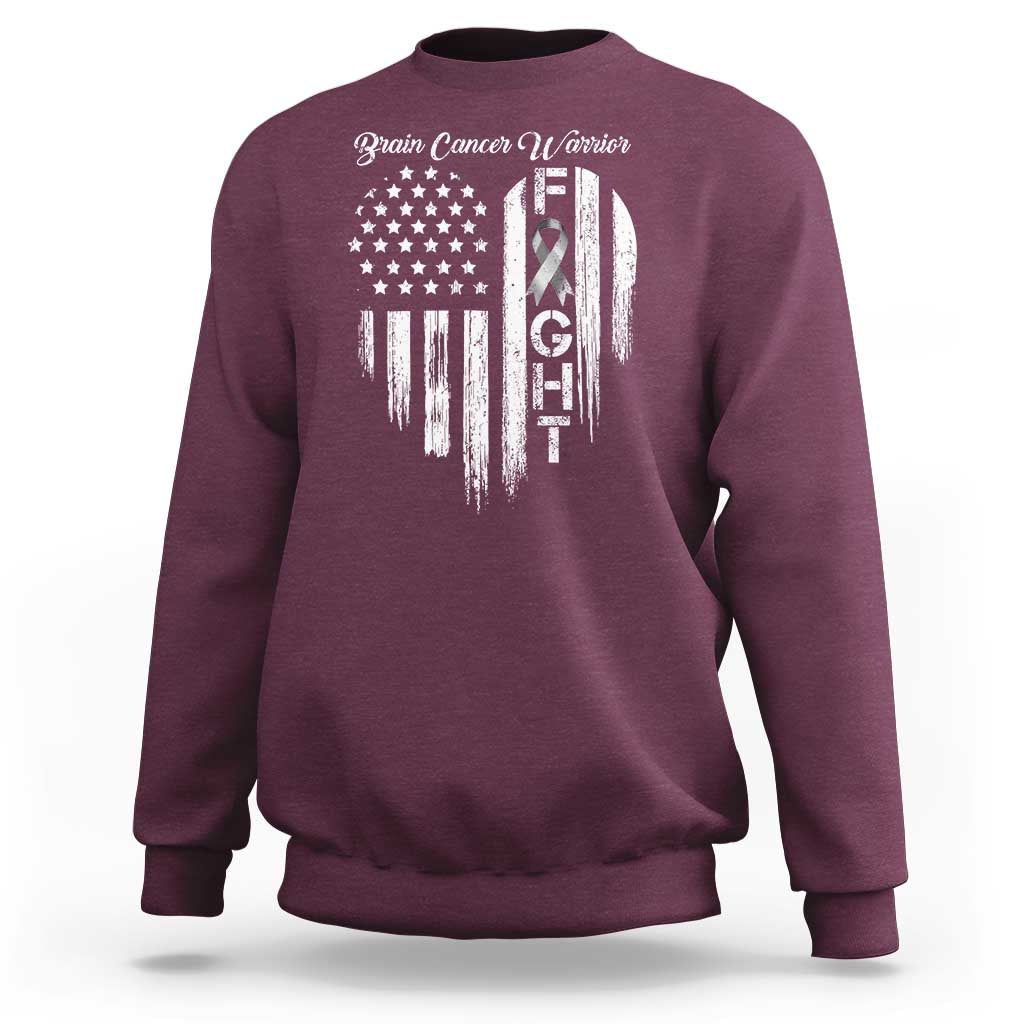 Brain Cancer Warrior Sweatshirt Fight Gray Ribbon American Flag Heart