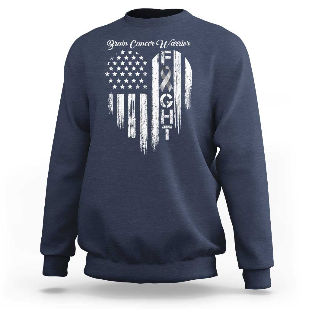Brain Cancer Warrior Sweatshirt Fight Gray Ribbon American Flag Heart