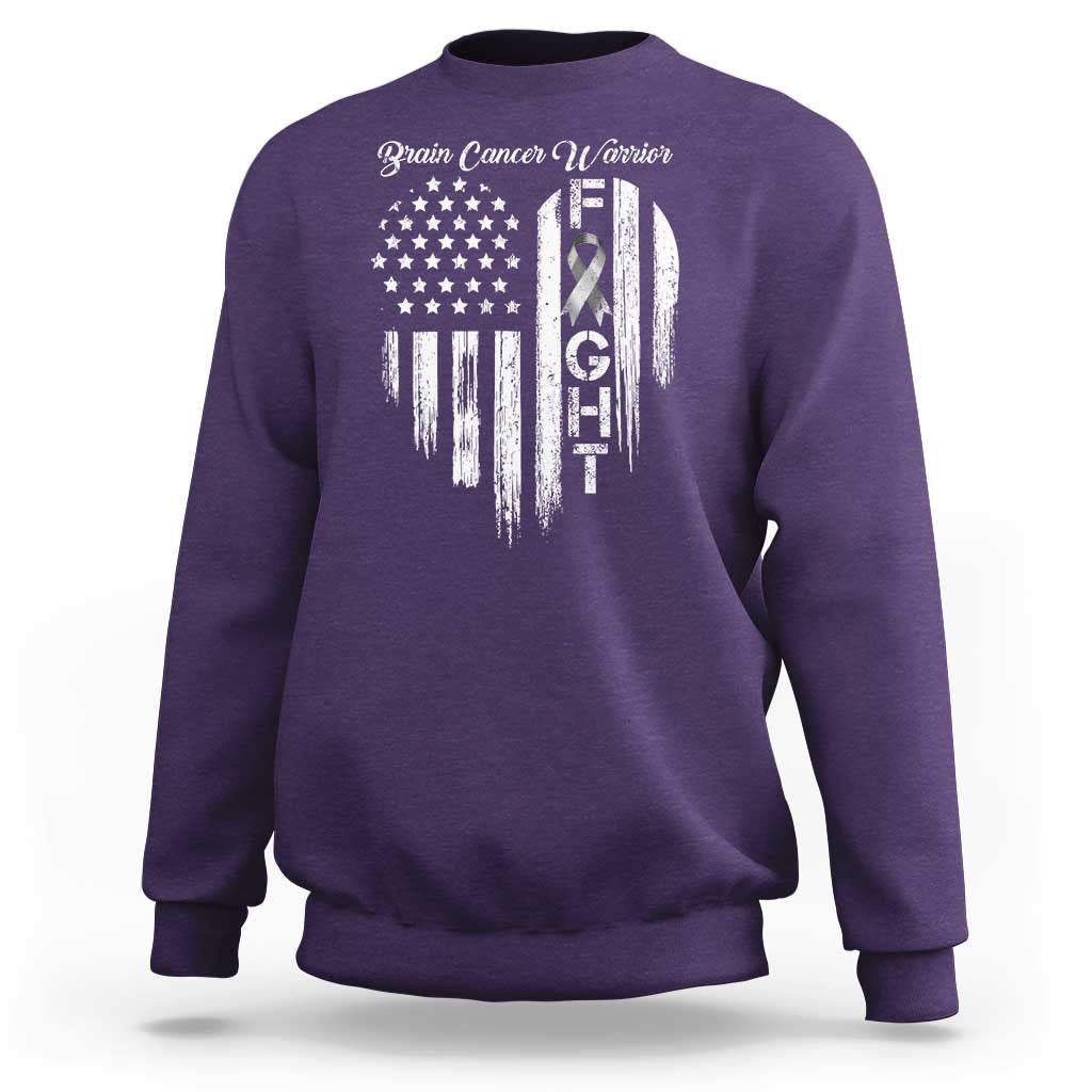 Brain Cancer Warrior Sweatshirt Fight Gray Ribbon American Flag Heart
