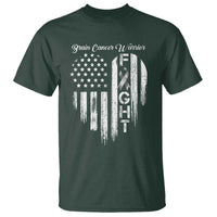 Brain Cancer Warrior T Shirt Fight Gray Ribbon American Flag Heart