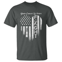 Brain Cancer Warrior T Shirt Fight Gray Ribbon American Flag Heart