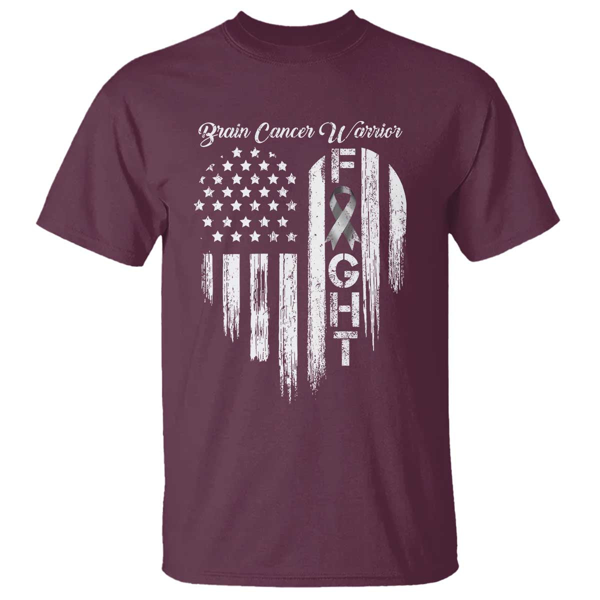 Brain Cancer Warrior T Shirt Fight Gray Ribbon American Flag Heart