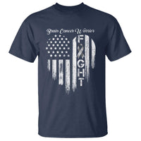 Brain Cancer Warrior T Shirt Fight Gray Ribbon American Flag Heart