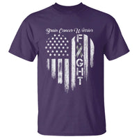 Brain Cancer Warrior T Shirt Fight Gray Ribbon American Flag Heart