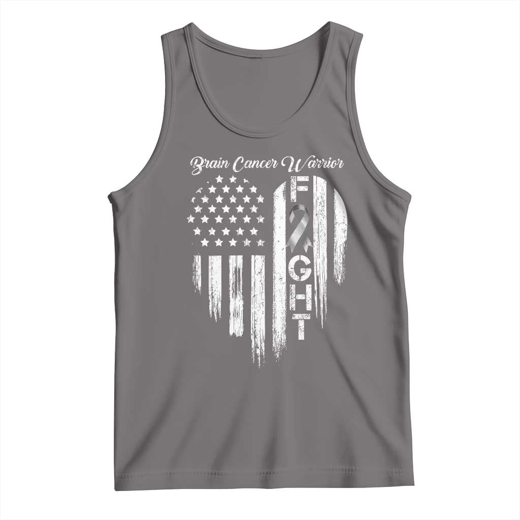 Brain Cancer Warrior Tank Top Fight Gray Ribbon American Flag Heart