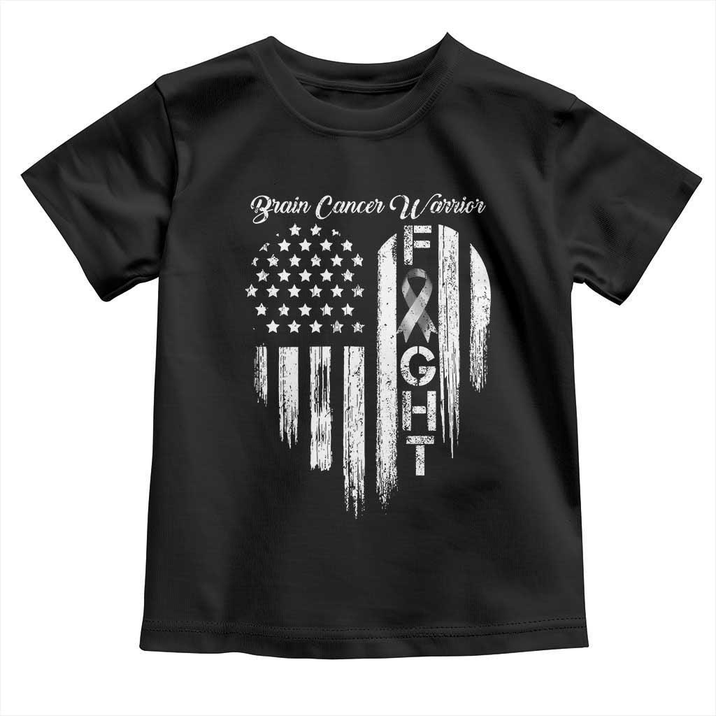 Brain Cancer Warrior Toddler T Shirt Fight Gray Ribbon American Flag Heart