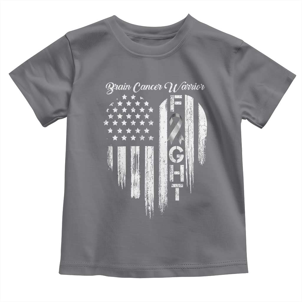 Brain Cancer Warrior Toddler T Shirt Fight Gray Ribbon American Flag Heart