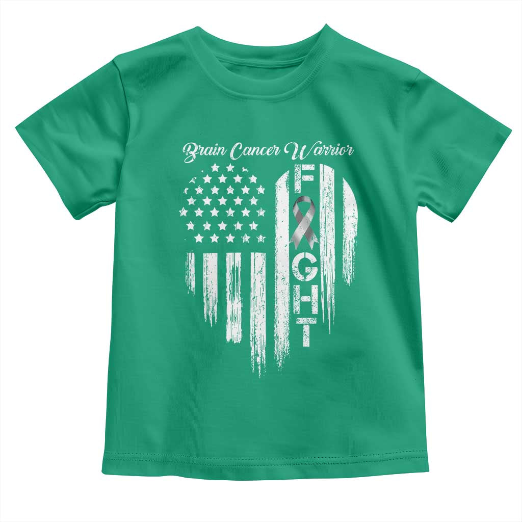 Brain Cancer Warrior Toddler T Shirt Fight Gray Ribbon American Flag Heart