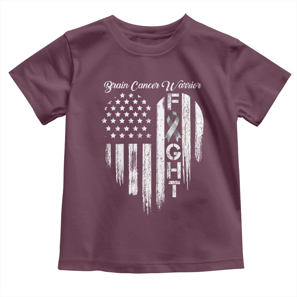Brain Cancer Warrior Toddler T Shirt Fight Gray Ribbon American Flag Heart