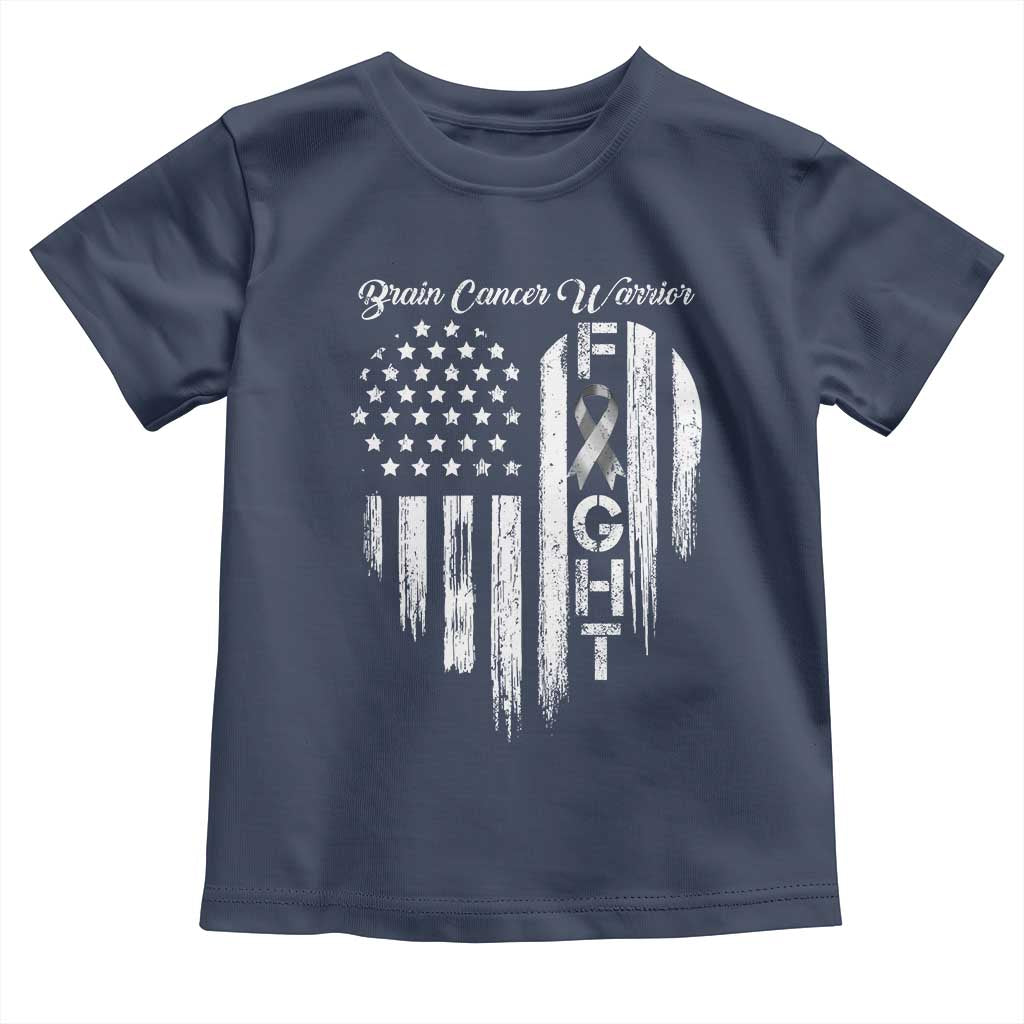 Brain Cancer Warrior Toddler T Shirt Fight Gray Ribbon American Flag Heart