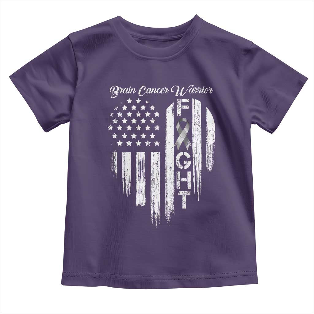 Brain Cancer Warrior Toddler T Shirt Fight Gray Ribbon American Flag Heart