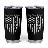 Brain Cancer Warrior Tumbler Cup Fight Gray Ribbon American Flag Heart