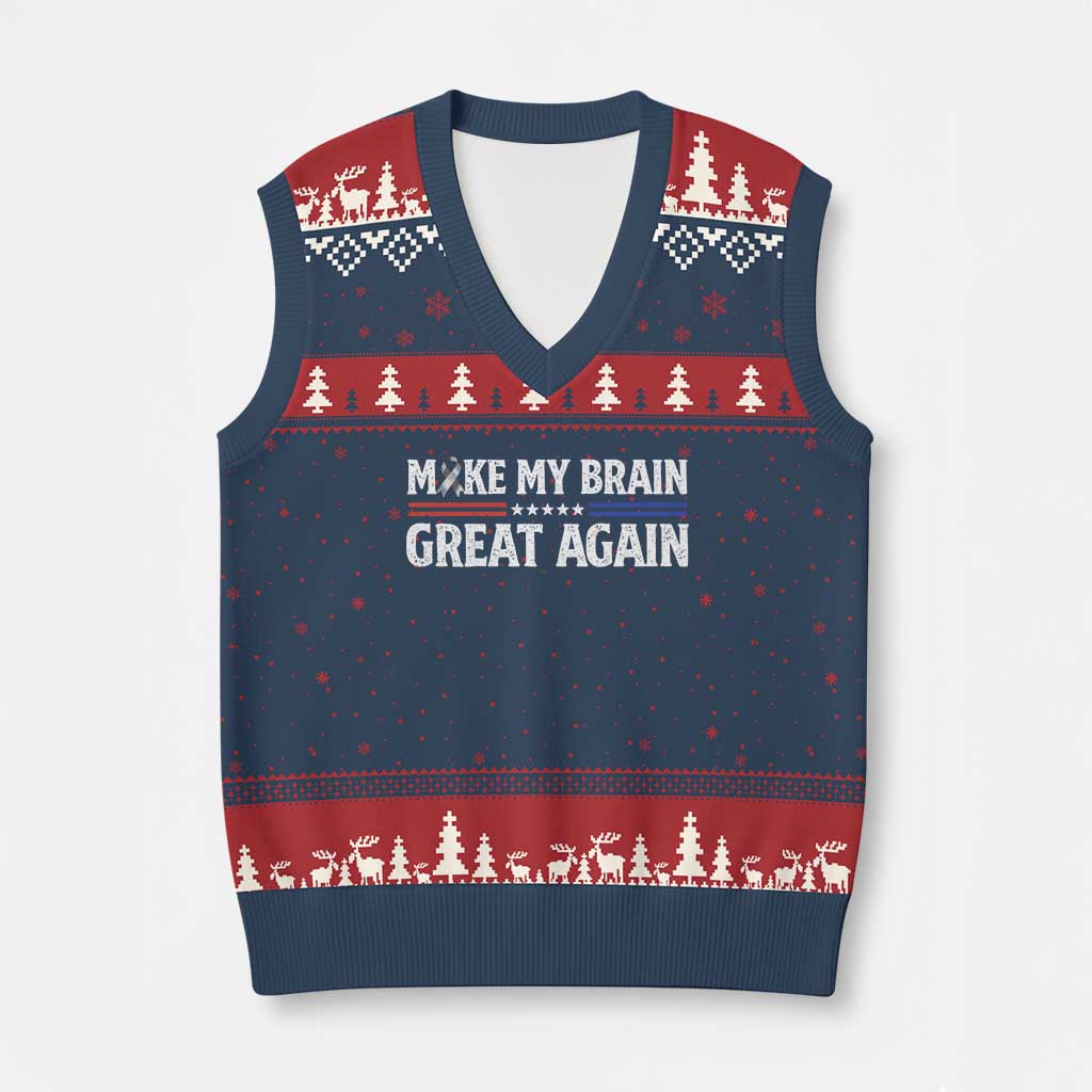 Funny Brain Surgery Recovery V-Neck Knit Sweater Vest Make My Brain Great Again Gray Ribbon