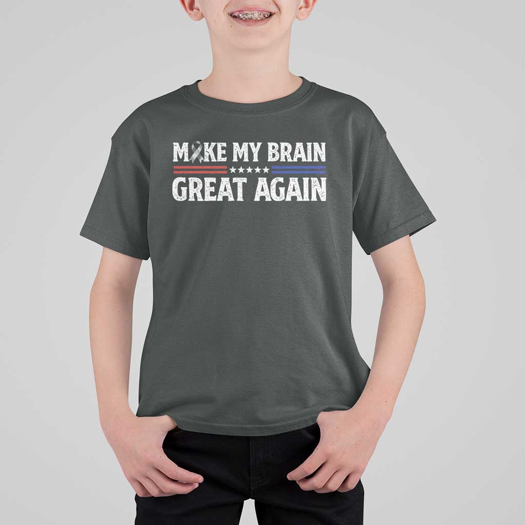 Funny Brain Surgery Recovery T Shirt For Kid Make My Brain Great Again Gray Ribbon