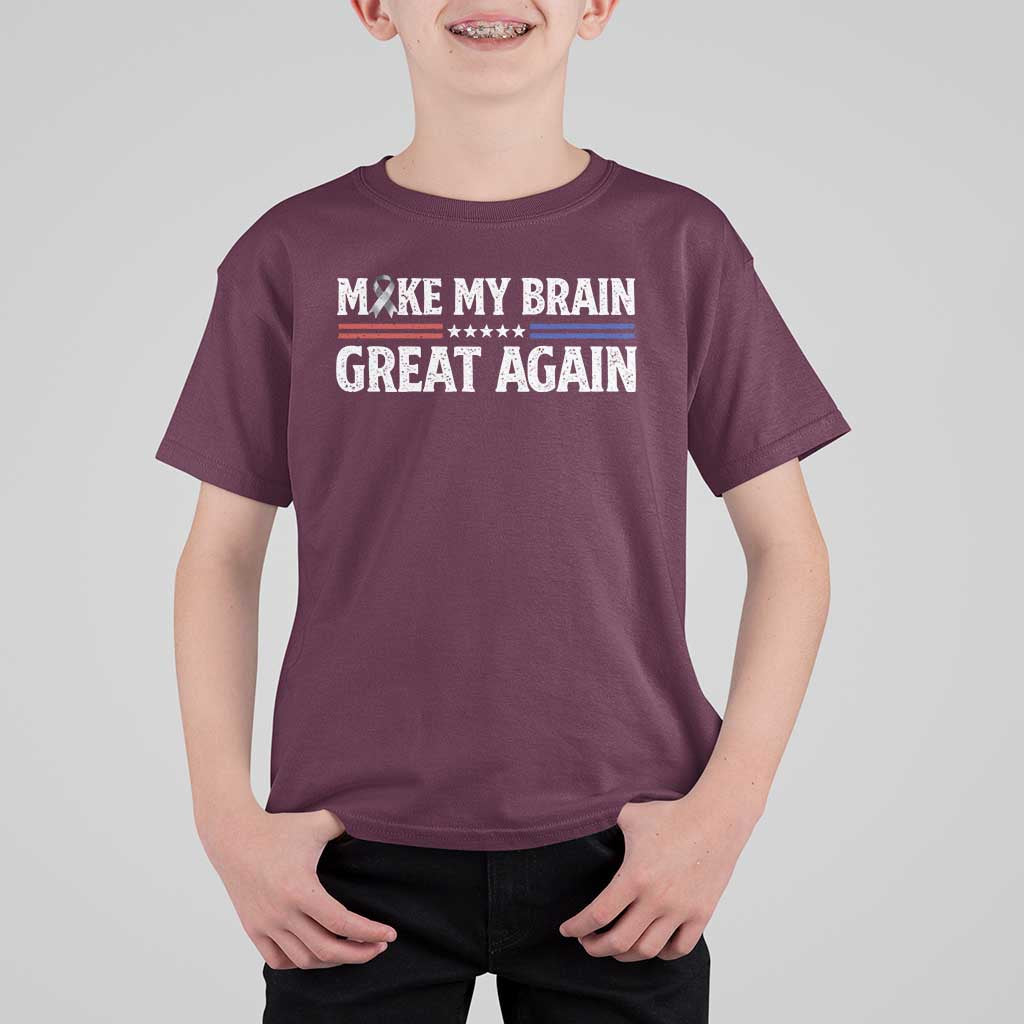 Funny Brain Surgery Recovery T Shirt For Kid Make My Brain Great Again Gray Ribbon