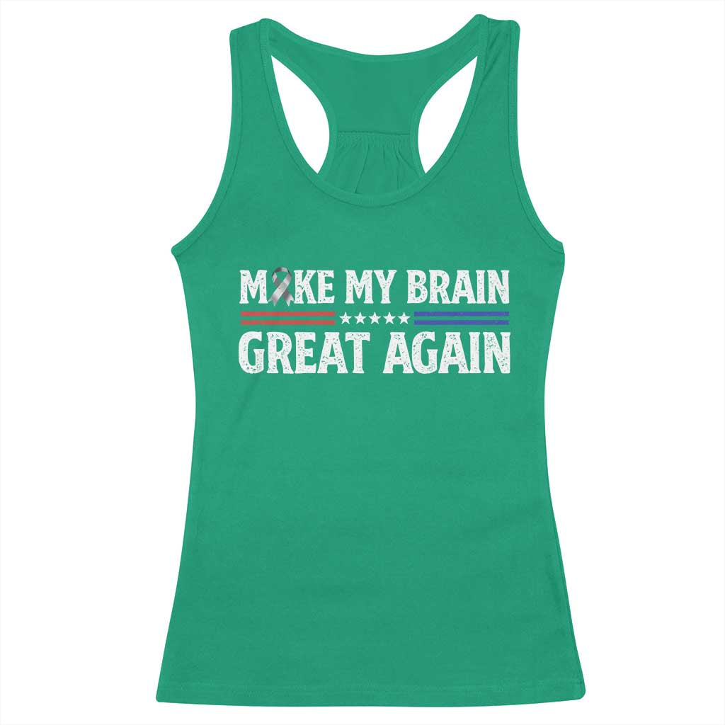 Funny Brain Surgery Recovery Racerback Tank Top Make My Brain Great Again Gray Ribbon