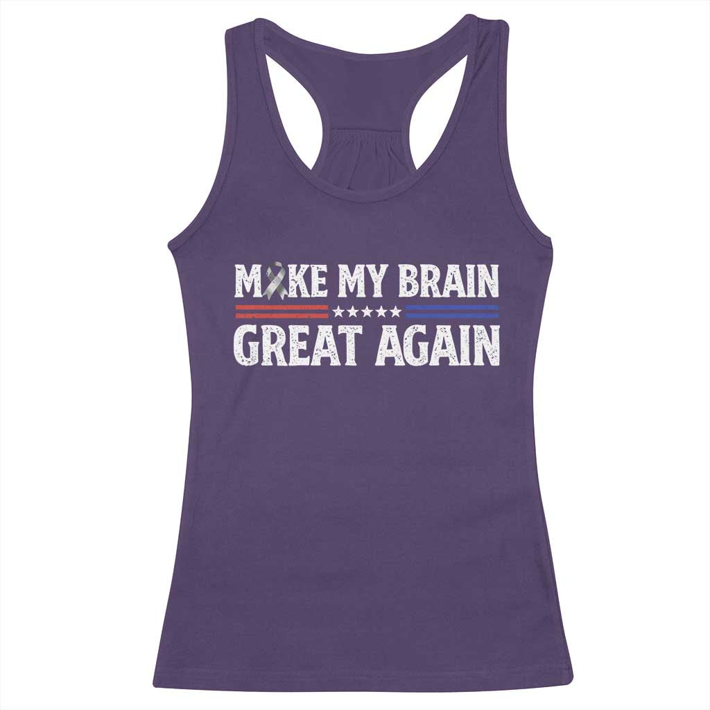 Funny Brain Surgery Recovery Racerback Tank Top Make My Brain Great Again Gray Ribbon