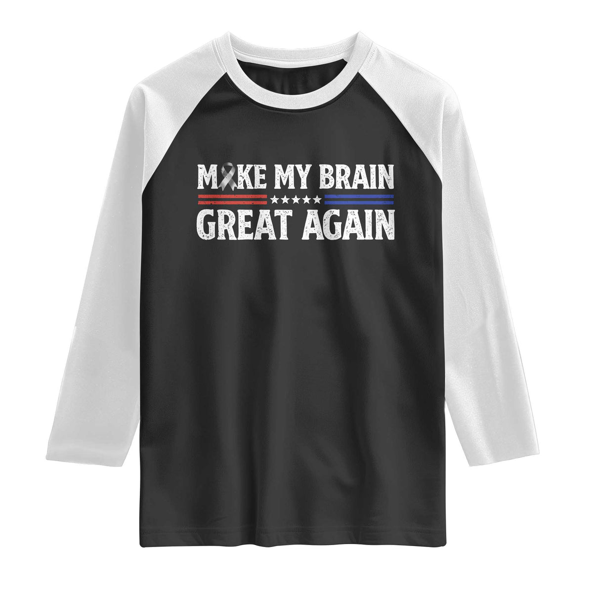 Funny Brain Surgery Recovery Raglan Shirt Make My Brain Great Again Gray Ribbon