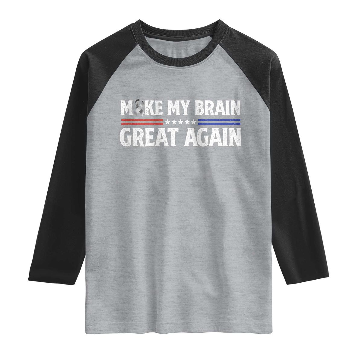Funny Brain Surgery Recovery Raglan Shirt Make My Brain Great Again Gray Ribbon