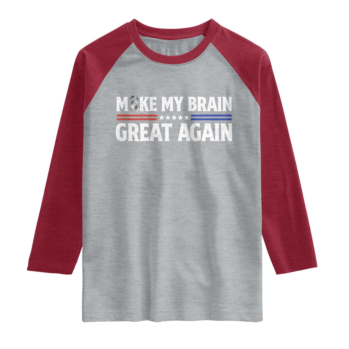 Funny Brain Surgery Recovery Raglan Shirt Make My Brain Great Again Gray Ribbon