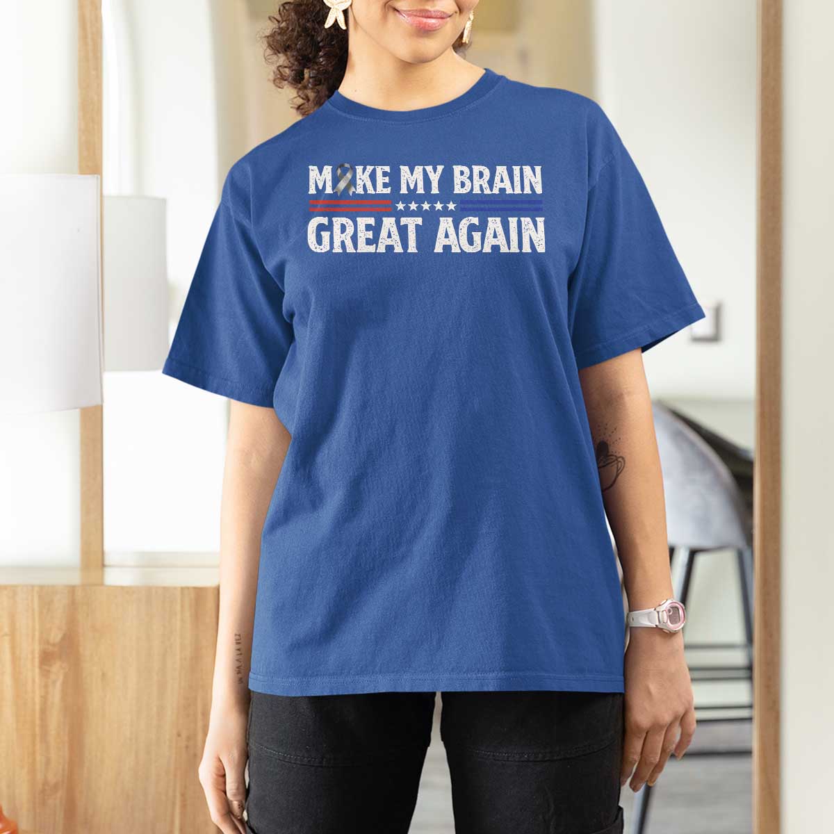 Funny Brain Surgery Recovery T Shirt For Women Make My Brain Great Again Gray Ribbon