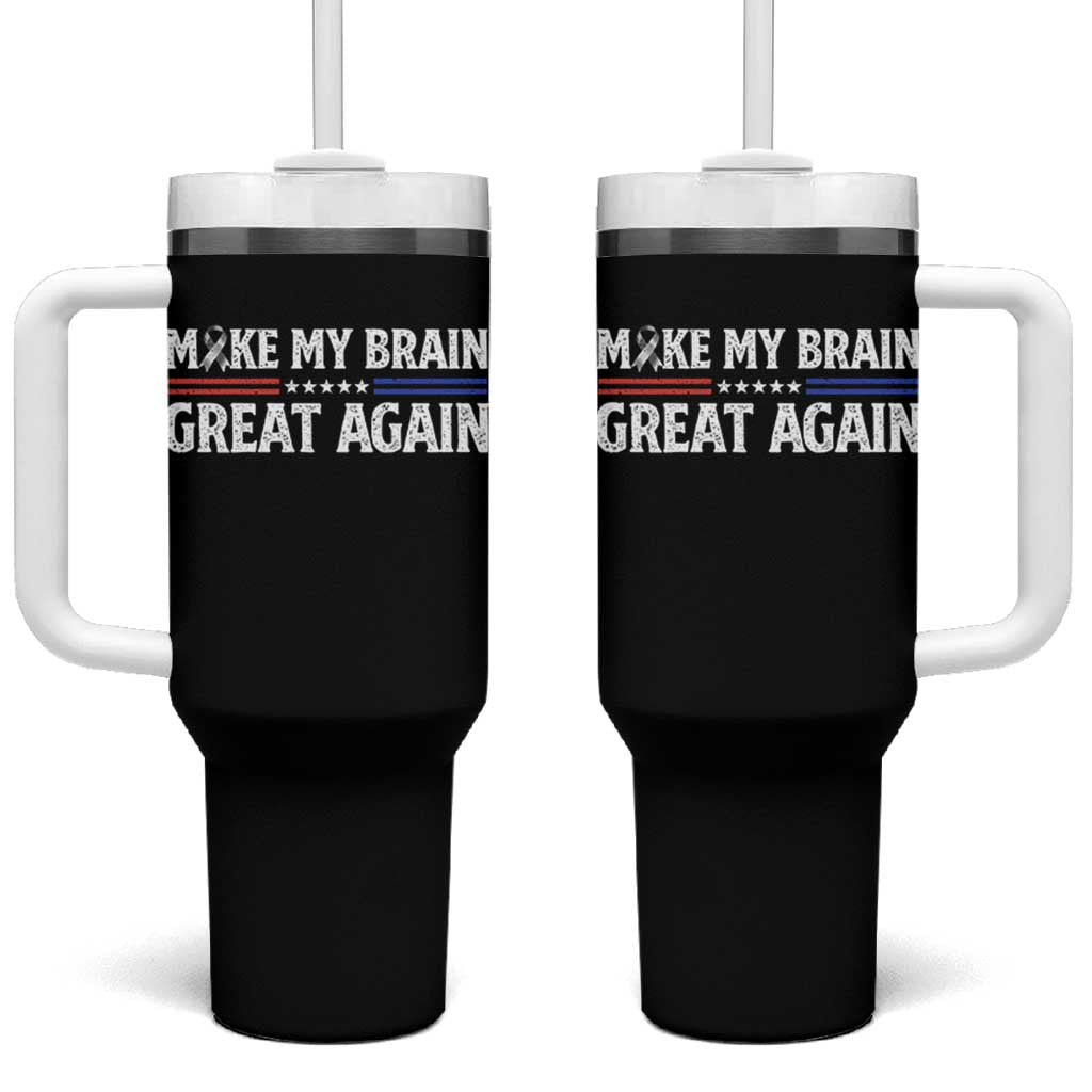 Funny Brain Surgery Recovery Tumbler With Handle Make My Brain Great Again Gray Ribbon