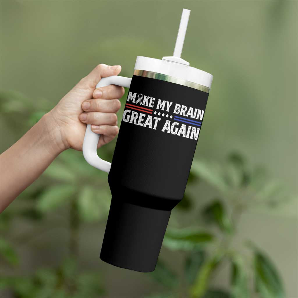 Funny Brain Surgery Recovery Tumbler With Handle Make My Brain Great Again Gray Ribbon