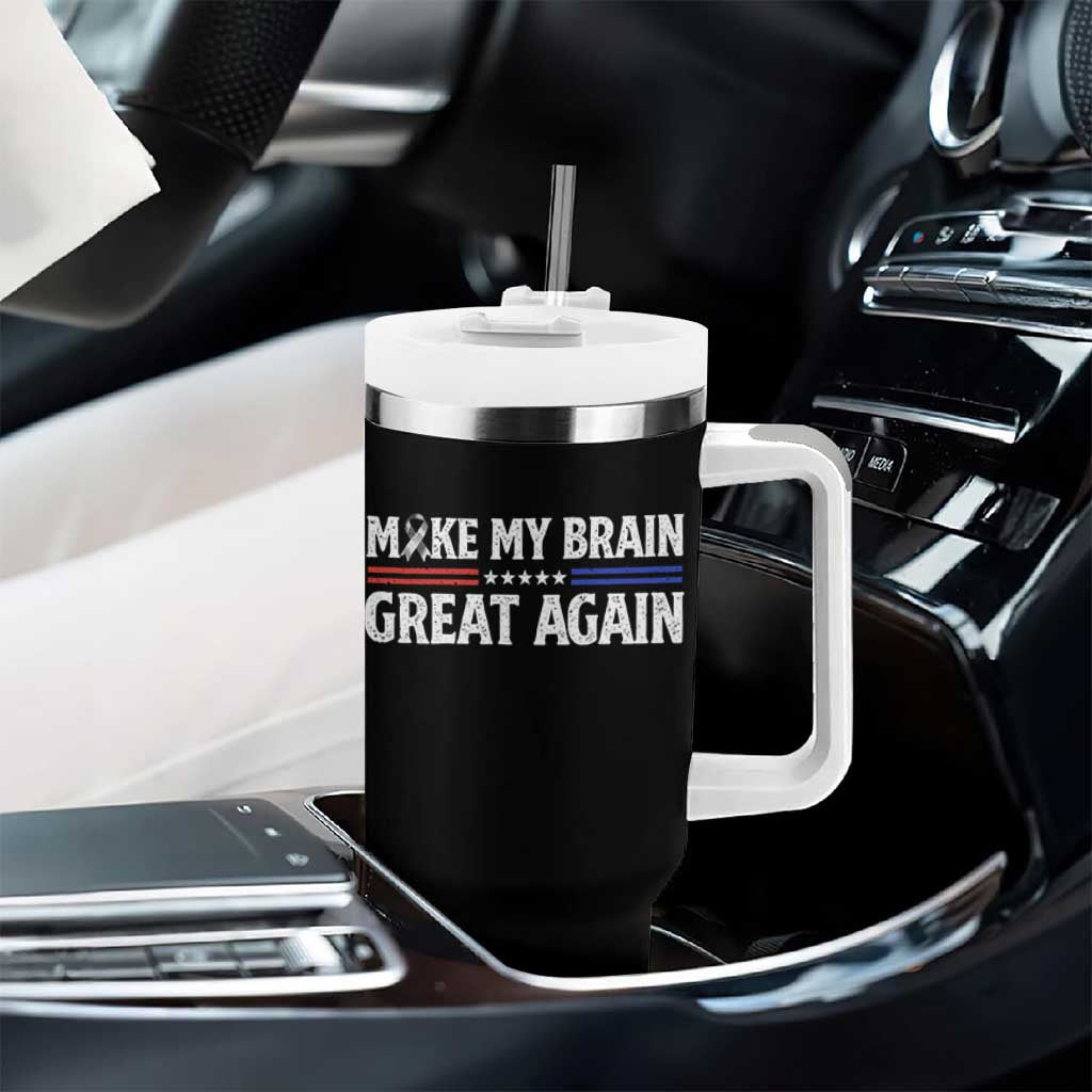Funny Brain Surgery Recovery Tumbler With Handle Make My Brain Great Again Gray Ribbon