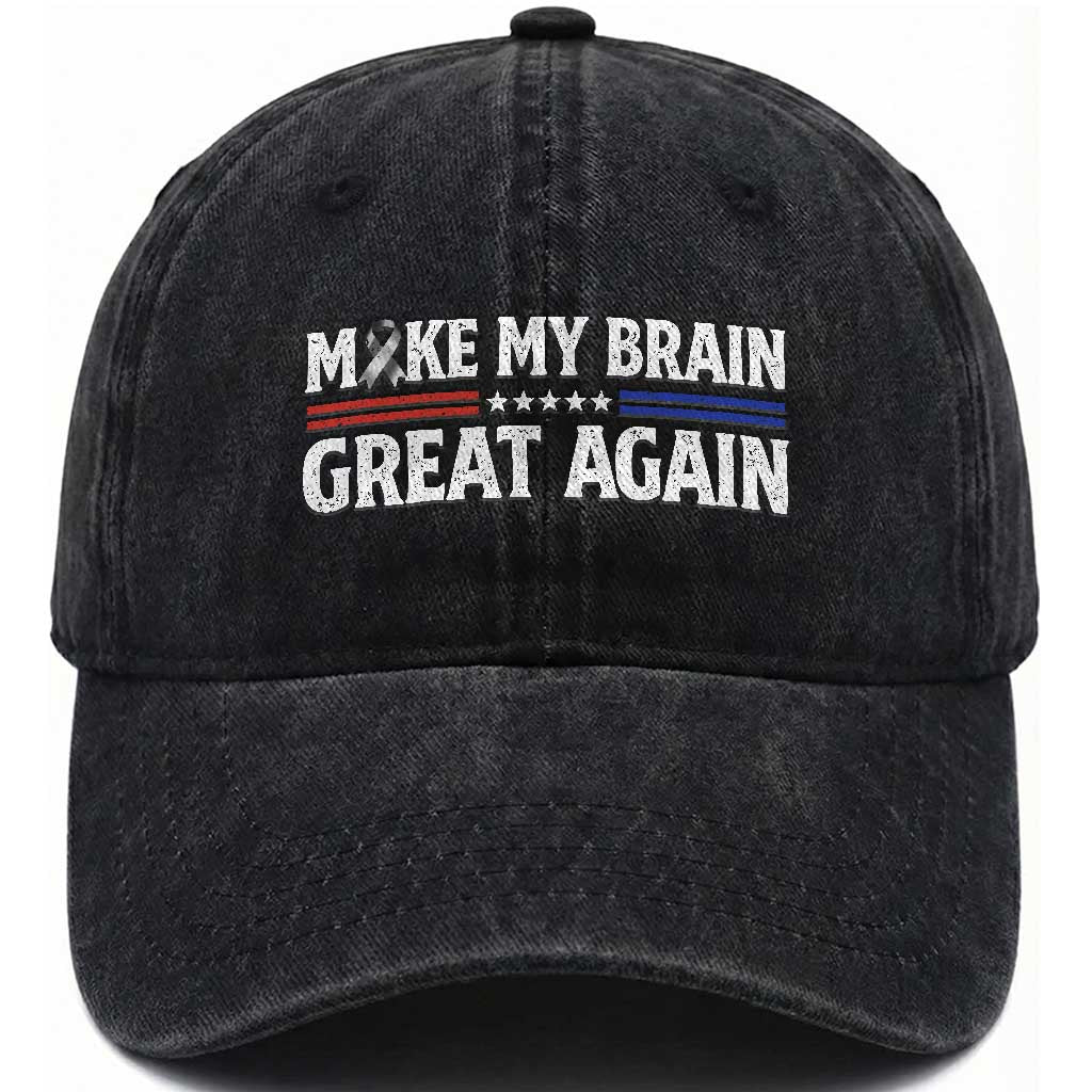 Funny Brain Surgery Recovery Washed Cotton Baseball Cap Make My Brain Great Again Gray Ribbon TS10